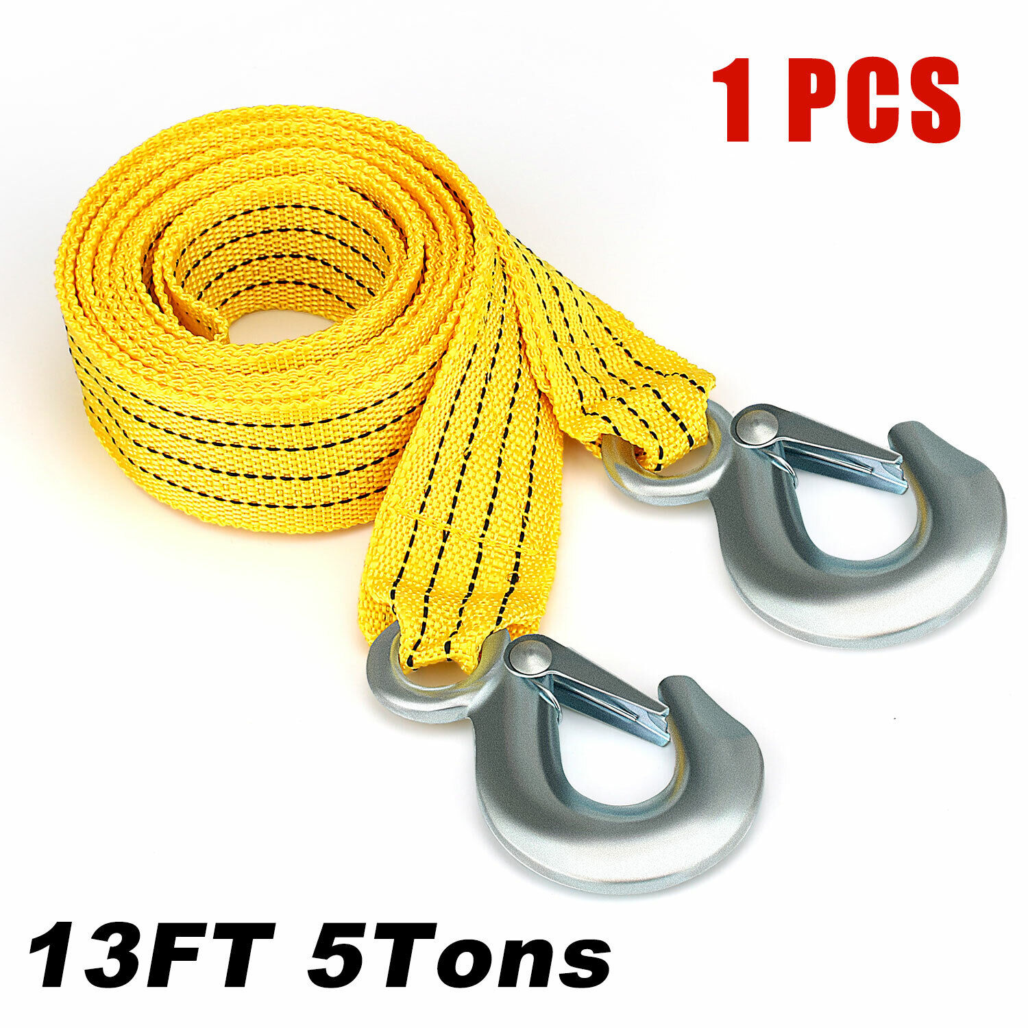 Htwon 5Tons Tow Strap with 2 Hooks Vehicle Heavy Duty Recovery Rope For Emergency Car